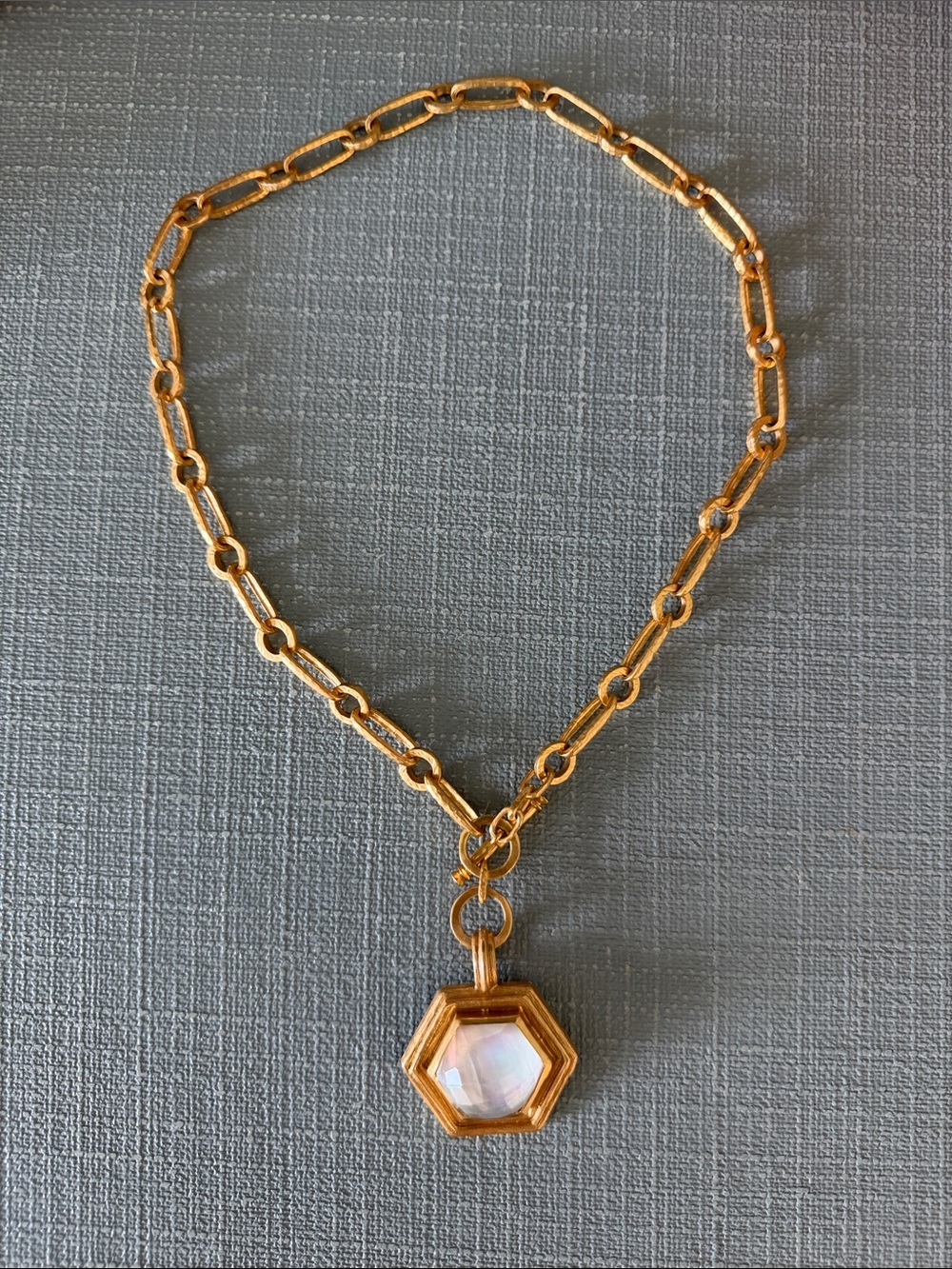 Julie Vos Gold Chain Necklace with Hexagon Opalescent Pendant